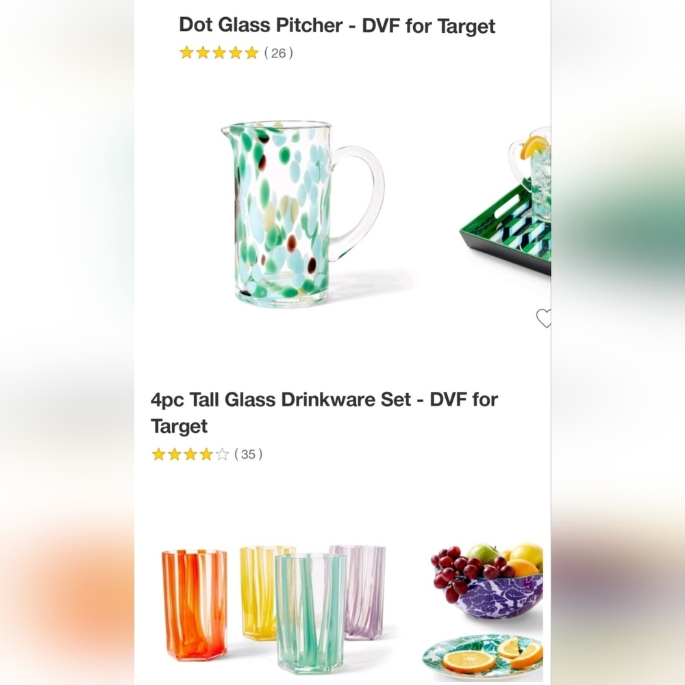 DVF for Target, Pitcher & 4 Piece Tall Glass Drinkware Set​